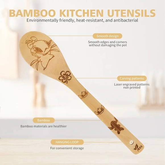 6 pcs Lilo & Stitch Wooden Bamboo Cooking Utensils Set - Picture 12 of 16